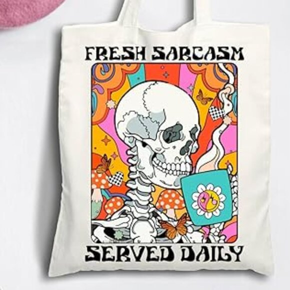 NEW FRESH SARCASM - SERVED DAILY Funny Sarcastic Canvas Tote Storage Bag - GIFT - Picture 1 of 3